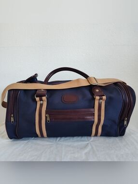 Gimbels Vintage Duffle Leather Canvas Weekender Travel Carry-on Overnight Bag
